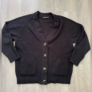 Black V-Neck Ribbed Knit Cardigan